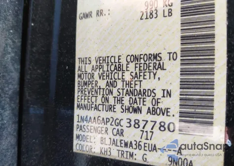 2016 Nissan Maxima 3.5 Sl из США, поврежденный, VIN 1N4AA6AP2GC387780